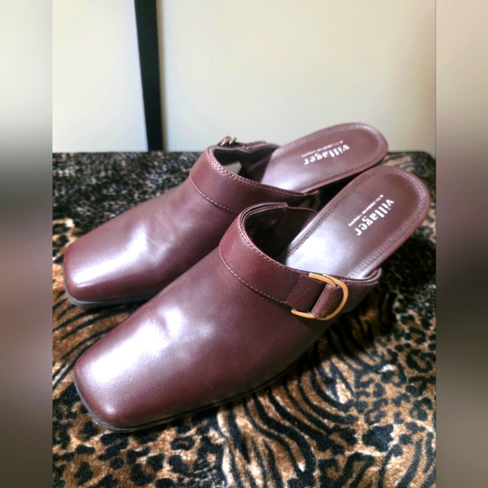 NEW LIZ CLAIBORNE BROWN LEATHER MULES HEELS SHOES SIZE 12
